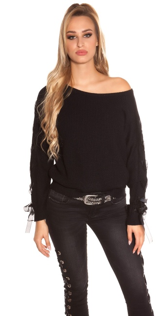 knit sweater with lacing Black